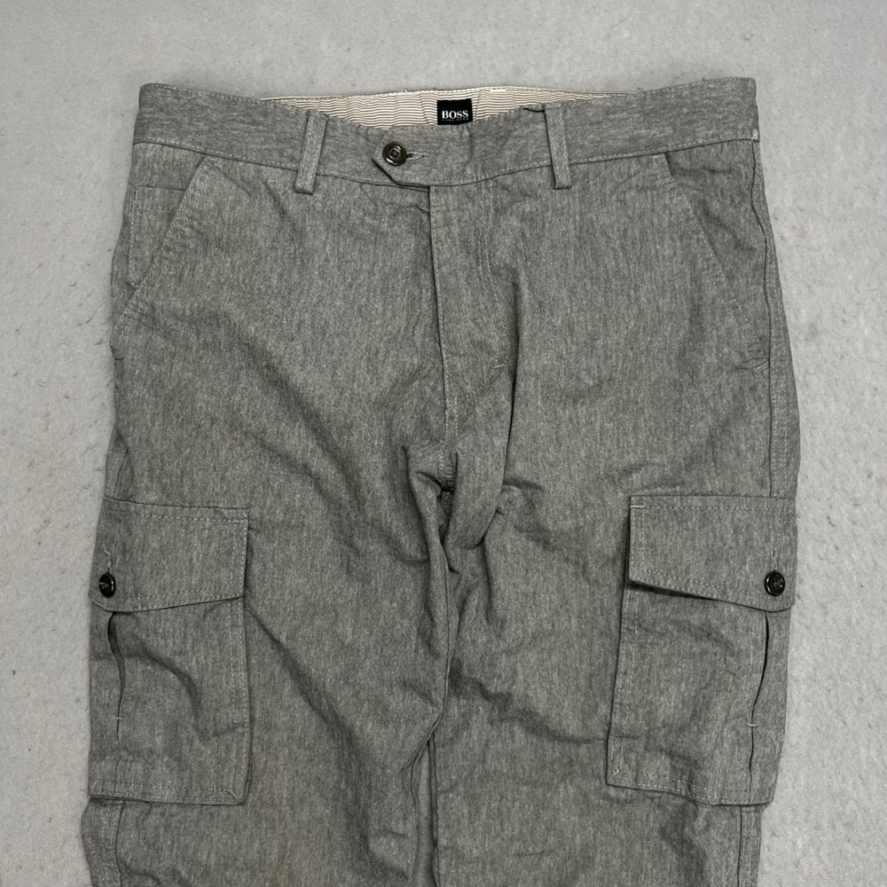 Hugo Boss Mens Grey Heathered Cargo Pants Slim Straight Leg Multi Pocket 32x32